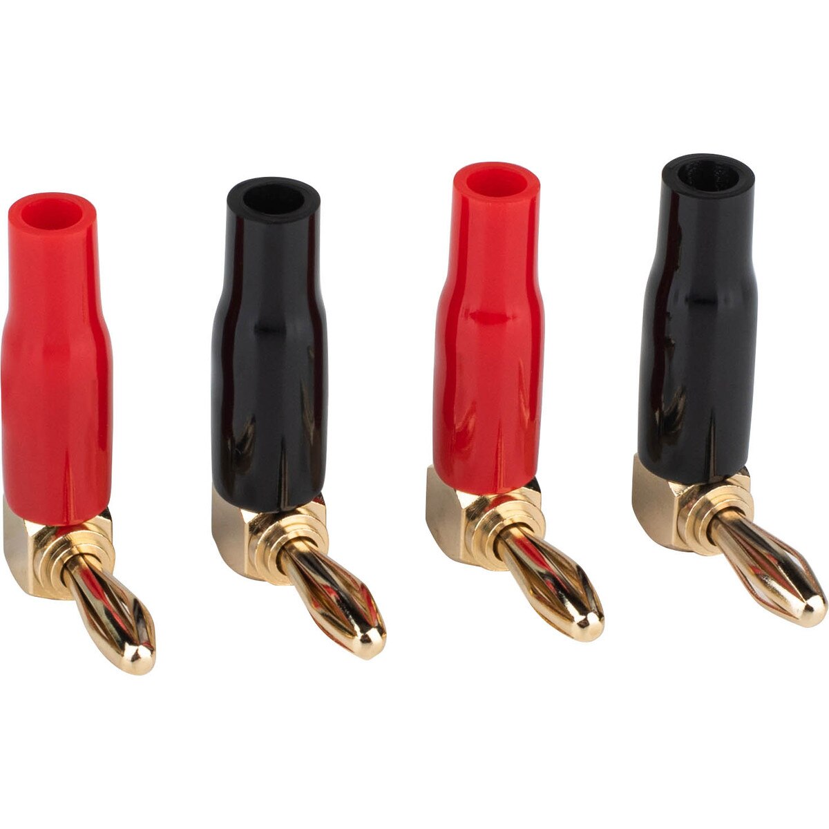 Right Angle Gold Plated Banana Jacks 2 Red + 2 Black with Set Screws